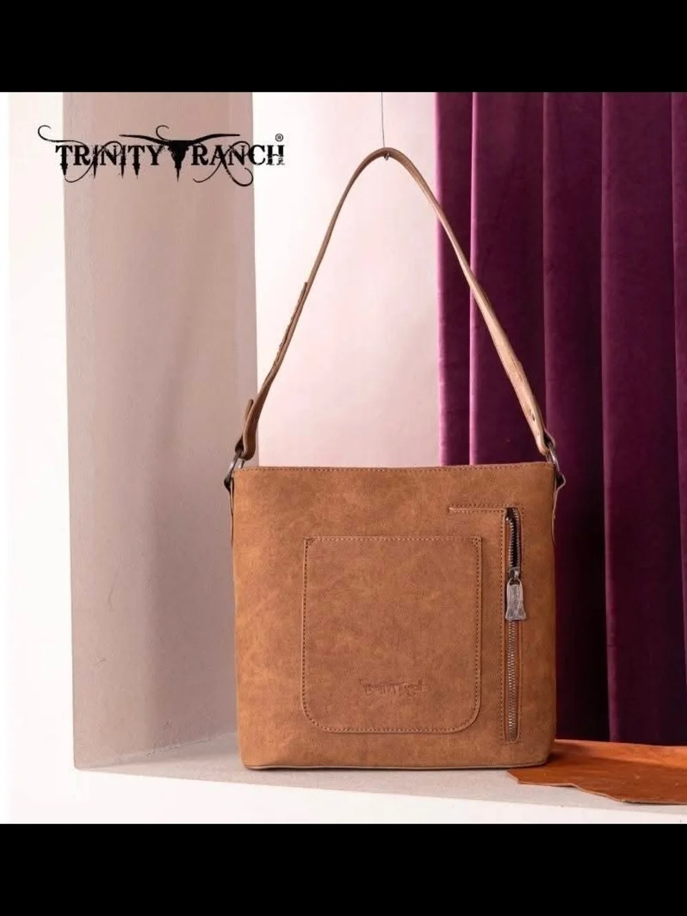 Trinity Ranch Tan Tooled Leather Hair On CCW Hobo Bag